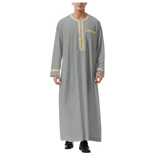 Herren Abaya Kaftan Herren Lose Royalty Tuniken Lange Ärmel Islamisch Kaftan Retro Muslim O-Ausschnitt Robe Kandoura Abaya von Generisch