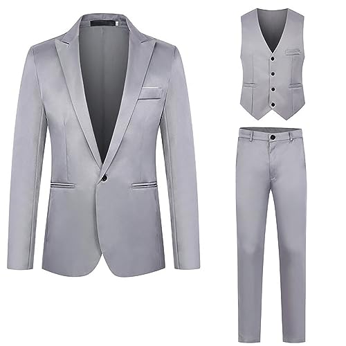 Herren Anzug 3 Teilig Slim Fit Modern Herrenanzug Sakko Blazer + Anzughose + Anzugweste für Business Hochzeit Abendessen Party Abschlussball von Generisch