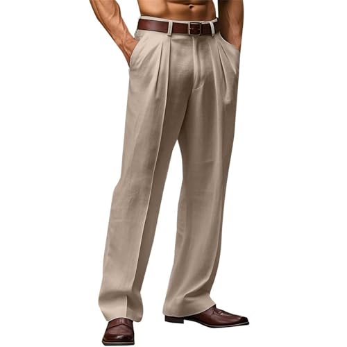 Herren-Anzughose, normale Passform, lässig, gerades Bein, bequem, Arbeit, Büro, Business, Lounge, Hose, khaki, L von Generisch