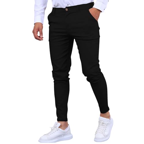 Herren-Anzughose, schmale Passform, erweiterbare Taille, enge Anzughose, leger, Business, Arbeit, Büro, Skinny-Hose, Stretch, konisches Bein, leicht, Golf-Arbeitshose, Größe XS-XXXL, Schwarz , 3XL von Generisch