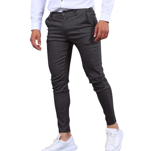 Herren-Anzughose, schmale Passform, erweiterbare Taille, enge Anzughose, leger, Business, Arbeit, Büro, Skinny-Hose, Stretch, konisches Bein, leicht, Golf-Arbeitshose, Größe XS-XXXL, grau, M von Generisch