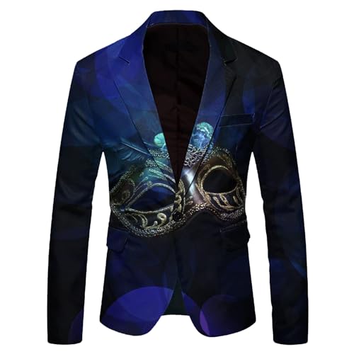 Herren Anzugjacke Karneval Jacquard Bunte Sakko Casual Anzugjacke für Männer Smokingjacke Festlisch Anzugjacke für Hochzeit Formelle Kleidung für Herren für Party Abschlussball Performance (Blue, XL) von Generisch