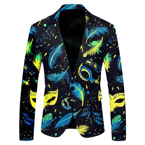 Herren Anzugjacke Karneval Jacquard Bunte Sakko Casual Anzugjacken Sakko Formelle Kleidung für Herren Herren Regular Fit Langarm Mantel Business Jackett für Party Abschlussball Karneval (G, XXL) von Generisch