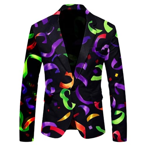 Herren Anzugjacke Karneval Jacquard Bunte Sakko Casual Anzugjacken Sakko Formelle Kleidung für Herren Herren Regular Fit Langarm Mantel Business Jackett für Party Abschlussball Karneval (I, XXXL) von Generisch
