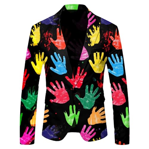 Herren Anzugjacke Karneval Jacquard Bunte Sakko Casual Anzugjacken Sakko Formelle Kleidung für Herren Herren Regular Fit Langarm Mantel Business Jackett für Party Abschlussball Karneval Kostüm (D, L) von Generisch