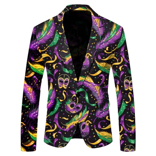 Herren Anzugjacke Karneval Jacquard Bunte Sakko Casual Anzugjacken Sakko Formelle Kleidung für Herren Herren Regular Fit Langarm Mantel Business Jackett für Party Abschlussball Karneval Kostüm (M, L) von Generisch