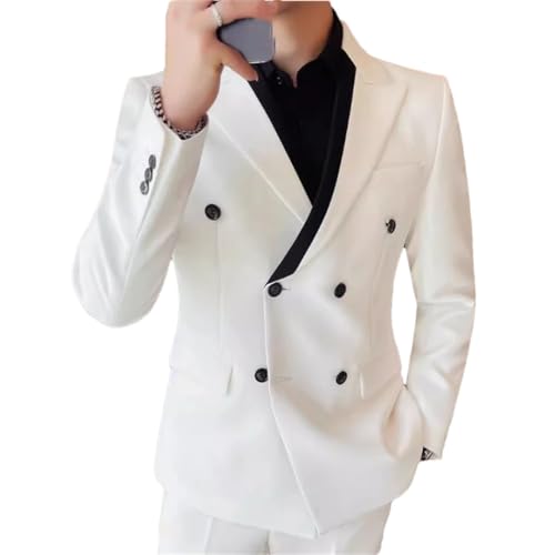 Herren-Anzugjacke im britischen Stil, zweireihig, formell, schmal, lässig, Business-Blazer, Hochzeit, Bankett, Party, Mäntel, weiß, 3XL von Generisch