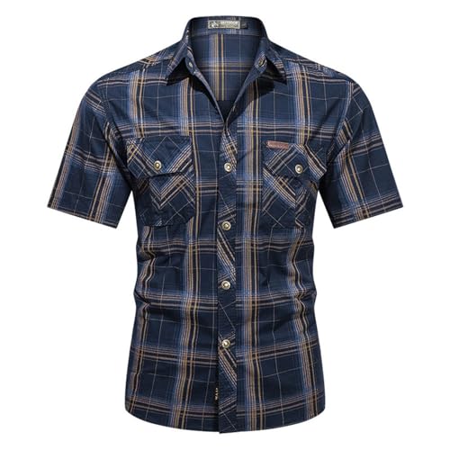 Herren-Arbeitshemden mit kurzen Ärmeln, Business-Hemden, locker, lässig, Gingham-Hemd, Premium-Gewicht, Outdoor-Arbeitshemden, Revers, Sommer, cooles Button-Down-Hemd mit Brusttasche für jeden Anlass, Herren-Arbeitshemden mit kurzen Ärmeln, Business-Hemden, locker, lässig, Gingham-Hemd, Premium-Gewicht, Outdoor-Arbeitshemden, Revers, Sommer, cooles Button-Down-Hemd mit Brusttasche für jeden Anlass, von Generisch