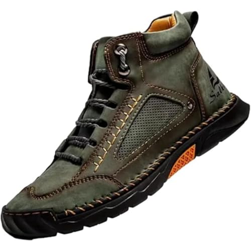 Herren-Arbeitsstiefel, breite Zehenbox, Barfuß-Komfort, orthopädische Stiefel für Herren, stützendes Fußgewölbe, Lederschuhe, grün, 46 EU von Generisch