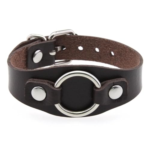 Herren Armband,Ring Breites Lederarmband für Männer Rock Gothic Wrap Wrist Damen Breiter Manschettenarmreif Verstellbar Vintage Punk Armband Unisex Schmuck Geschenk Dunkelbraun von Generisch
