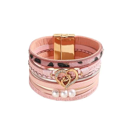 Herren Armband Leder,Handgewebtes Mehrschichtiges Lederarmband Im Ethno-Stil Mit Geprägten Buchstaben, Perlen Und Magnetschnalle, Energieschmuck Für Damen, Gold von Generisch