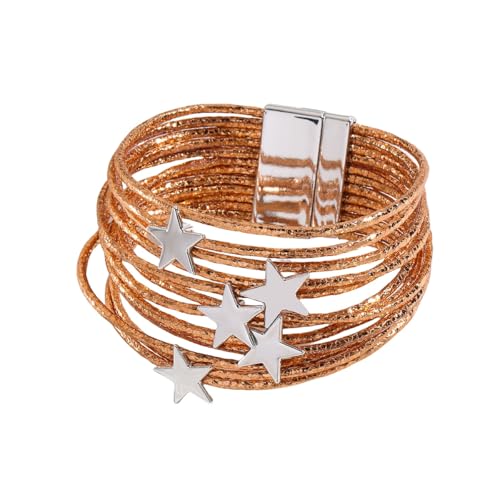 Herren Armband Leder,Handgewebtes Mehrschichtiges Modisches Fünfzackiges Stern-Accessoire Mit Magnetischer Schnalle Aus Leder, Energieschmuck Für Frauen, Gold von Generisch