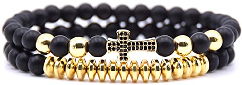 Herren-Armband mit elastischen Perlen und Kreuz von Generisch