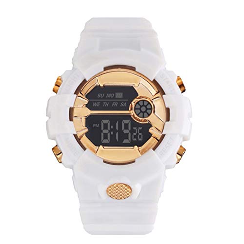 Herren Armbanduhr Mode Stoppuhr Gummi LCD Uhr Herren Digital Handgelenk wasserdicht Sport Boy Date Herrenuhr Kinder Armbanduhr Jungen Oval (White, One Size) von Generisch
