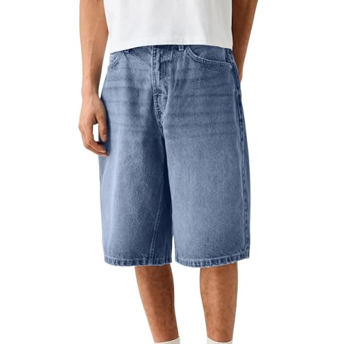 Herren Baggy Jeans Shorts Knielang mit Seitentaschen Stretch Bermudashose Sommer Denim Freizeithose Weite Passform Gerader Schnitt für Beinfreiheit Einfarbig von Generisch