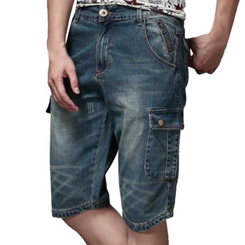 Herren Baggy Jeans Shorts Knielang mit Seitentaschen Stretch Bermudashose Sommer Denim Freizeithose Weite Passform Gerader Schnitt für Beinfreiheit Einfarbig Herren Baggy Jeans Shorts Knielang mit Seitentaschen Stretch Bermudashose Sommer Denim Freizeithose Weite Passform Gerader Schnitt für Beinfreiheit Einfarbig von Generisch