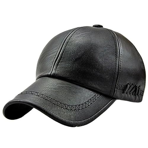 Herren-Baseballkappe aus PU-Leder und Samt, lässige Baseballkappe, mittlere und ältere Menschen, warm, Outdoor, kalte Kappe, Shampoo-Spülvisier (schwarz, Einheitsgröße) von Generisch