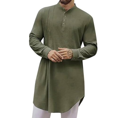 Herren Baumwolle Kaftan Langarm Oversized Gewand Casual Knopf Muslim Hemd von Generisch