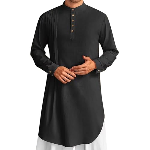 Herren Baumwolle Kaftan Langarm Oversized Gewand Casual Knopf Muslim Hemd von Generisch