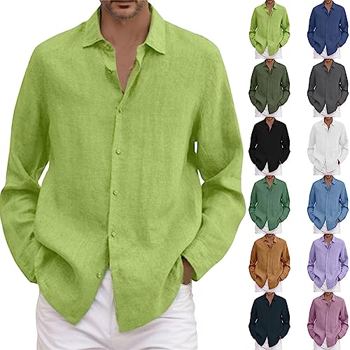 Herren Baumwolle Leinenhemd Herbst Winter Herren Hemd Langarm Regular Fit Sommerhemd Shirts Herren Langarm Leinenhemd Baumwolle Lässig Shirts Stehkragen Freizeithemd Atmungsaktive Bequem Männer Tops von Generisch