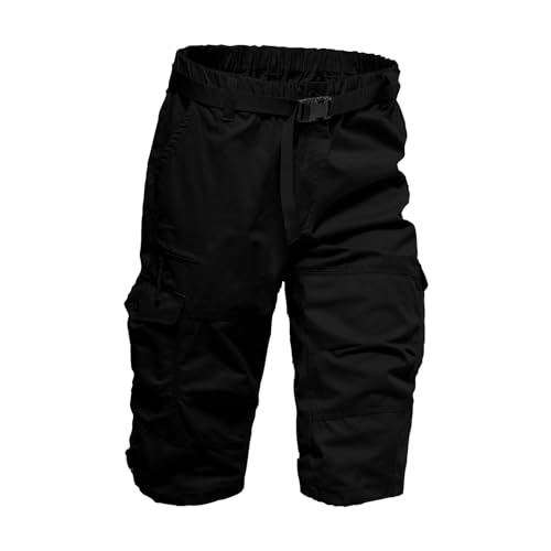 Herren Bermuda 3/4, Cargo Shorts Herren Schwarz Elastische Taille Arbeitshosen Einfarbiges Taktische Hose Loose Trekkinghose Chino Freizeithose Laufshorts Wanderhose Mit Mehreren Taschen von Generisch