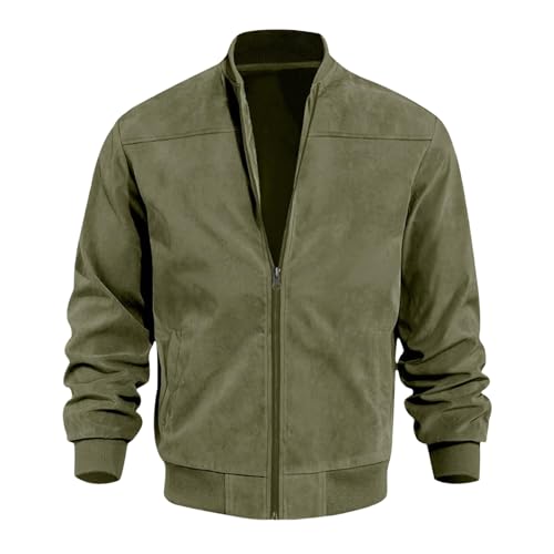 Herren-Bomberjacke aus Wildlederimitat, einfarbig, mit Reißverschluss, lässiger Retro-Langarm-Cardigan, armee-grün, XL von Generisch