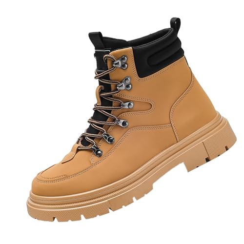 Herren Boots Leder Schneestiefel Wasserdichtes Obermaterial Winterboots Anti-Rutsch Winterstiefel Gemütlich Snowboots Dicke Sohle Schnürstiefel Einfarbig Halbschaft Stiefel Freizeit Boots von Generisch