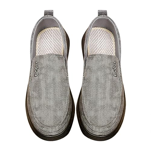 Herren Boots- & Deckschuhe Weich Gepolstertes Fußbett Barfußschuhe Breiter Zehenbereich Bequeme Walking-Sneaker Arch Fit Easy Close Slip On Sneakers Leichte Rutschfeste Low-Top Trainer Täglich, grau von Generisch