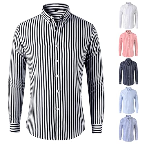 Herren Business Hemd Langarm Gestreift Hemd mit Button-Down-Kragen Businesshemd Freizeithemd Atmungsaktiv Streifen Shirt mit Knopfleiste Regular Fit Arbeitshemd Herren Classic Hemden von Generisch