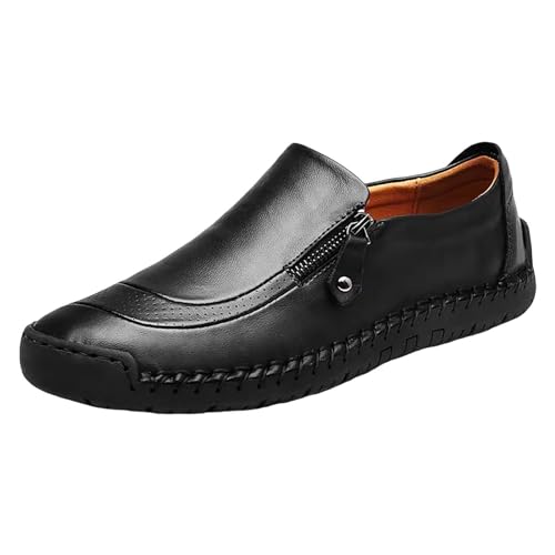Herren Businessschuhe Leder Sneakers Breathable Lederschuhe Wasserdicht Schlupfschuhe Minimalistische Leder Sportschuhe mit Reißverschlüsse Formale Schuhe Freizeit Halbschuhe Outdoorschuhe von Generisch
