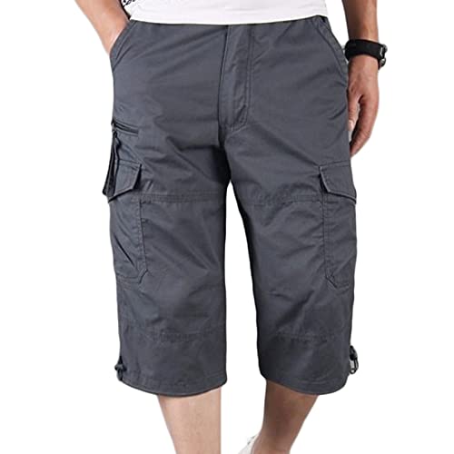 Herren Capri Lange Cargo Shorts Lässige 3/4 Shorts aus Elastischem Twill Unter dem Knie Leichte Entspannt Geschnittene Kurze Hose mit Mehreren Taschen (Dunkelgrau,5XL) von Generisch
