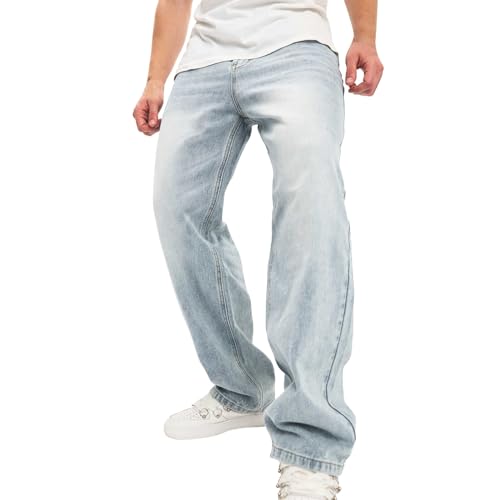 Herren Cargohose Jeans – Baggy Jeans Mode & Vielseitig Bootcut Jeans Loose Wide Leg Freizeithose Cargo Jeans Denim Arbeitshose Cargo Arbeitshose Kampfhose Kochhose Retro Streetwear, himmelblau, L von Generisch