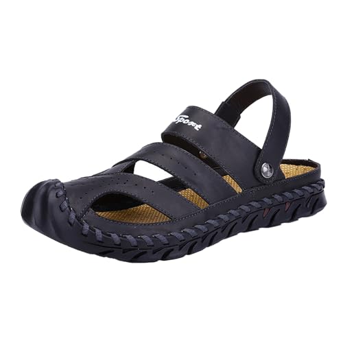 Herren Casual Closed Toe Sandalen Weich Leder Pantoletten Outdoor Beach Sommersandalen Atmungsaktive Hausschuhe Flache Schuhe Schlupfschuhe Vorne Geschlossen AusgehöHlte Strandschuhe Herren Casual Closed Toe Sandalen Weich Leder Pantoletten Outdoor Beach Sommersandalen Atmungsaktive Hausschuhe Flache Schuhe Schlupfschuhe Vorne Geschlossen AusgehöHlte Strandschuhe von Generisch
