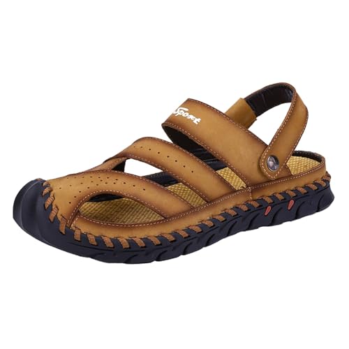 Herren Casual Closed Toe Sandalen Weich Leder Pantoletten Outdoor Beach Sommersandalen Atmungsaktive Hausschuhe Flache Schuhe Schlupfschuhe Vorne Geschlossen AusgehöHlte Strandschuhe Herren Casual Closed Toe Sandalen Weich Leder Pantoletten Outdoor Beach Sommersandalen Atmungsaktive Hausschuhe Flache Schuhe Schlupfschuhe Vorne Geschlossen AusgehöHlte Strandschuhe von Generisch