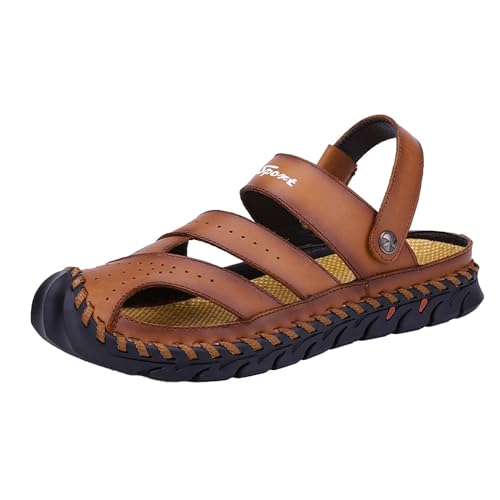 Herren Casual Closed Toe Sandalen Weich Leder Pantoletten Outdoor Beach Sommersandalen Atmungsaktive Hausschuhe Flache Schuhe Schlupfschuhe Vorne Geschlossen AusgehöHlte Strandschuhe Herren Casual Closed Toe Sandalen Weich Leder Pantoletten Outdoor Beach Sommersandalen Atmungsaktive Hausschuhe Flache Schuhe Schlupfschuhe Vorne Geschlossen AusgehöHlte Strandschuhe von Generisch