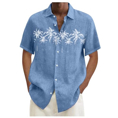 Herren Casual Kurzarm Hemd mit Herren Strand Sommerhemd Einfarbig Hemden Männer, blau, 6XL von Generisch