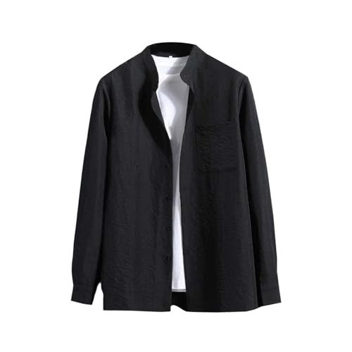Herren Casual Langarm Stehkragen Hemd Top Rayon Langarm Hemd Herren, Schwarz , L von Generisch