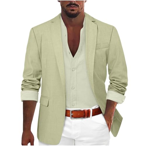 Herren Casual Leinen Jacke Leichtgewicht Sporty Anzugjacke Leisure Blazer DüNn Atmungsaktiv Sakkos Sommer Herbst Leinenjacke Einfarbig Freizeitjacke Regular Fit Sportmantel Modern Business Jacket von Generisch
