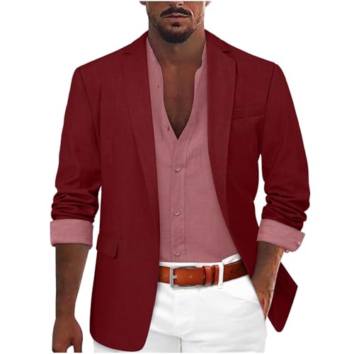 Herren Casual Leinen Jacke Leichtgewicht Sporty Anzugjacke Leisure Blazer DüNn Atmungsaktiv Sakkos Sommer Herbst Leinenjacke Einfarbig Freizeitjacke Regular Fit Sportmantel Modern Business Jacket von Generisch