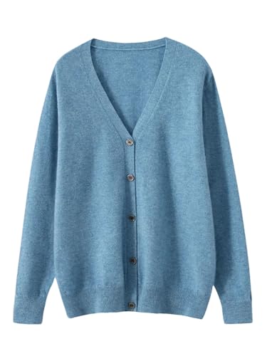 Herren Casual Merino Wolle Cardigan Jacke Langarm V-Ausschnitt Cardigan Knopf Strickpullover Jacke, Wu Blue, XL von Generisch