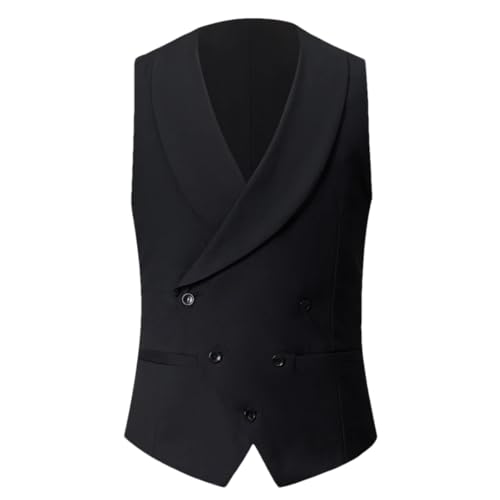 Herren Casual Zweireiher Smoking Weste Slim Fit Business Hochzeit Weste, Schwarz , S von Generisch
