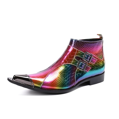 Herren Chelsea Boots - Echtes Leder Mode Western Stiefeletten mit Metallspitze Zehen für Hochzeit Party Disco Sänger, Farbe 1, 45 EU von Generisch