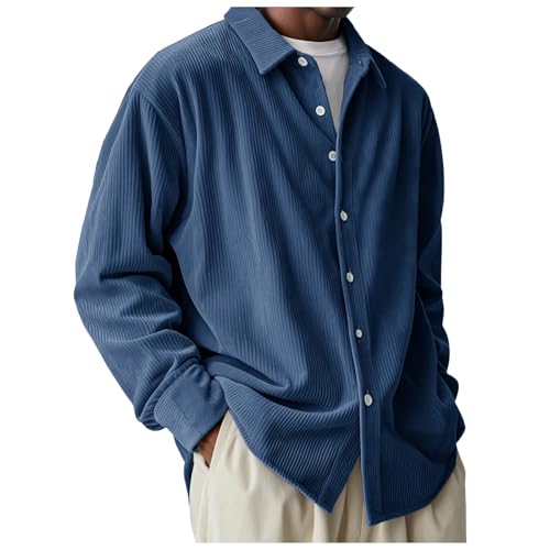 Herren Cordhemd Langarm Modische Button Down Freizeithemd Regular Fit Jacke Einfarbig Freizeit Hemd Minimalistische Businesshemden Revers Button Down Langarmhemd Herrenhemden (Marineblau, XXL) von Generisch