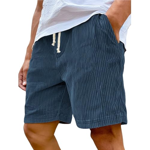 Herren Corduroy Shorts mit Taschen und Tunnelzug Sommer Freizeithose Elastische Taille Kurze Hosen Casual Shorts Strandshorts Jogginghose Loose Fit Atmungsaktiv Schnelltrocknend von Generisch
