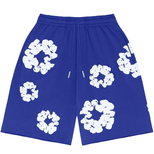 Herren Damen T-Shirt und Shorts Set Unisex Tracksuit Sommer Outfit Damen Trainingsanzug Baumwolle Jogginganzug Herren T Shirt und Kurze Hose 2-Teilig Set Sportanzug mit Blumen (Blue, S) von Generisch