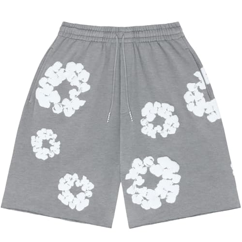 Herren Damen T-Shirt und Shorts Set Unisex Tracksuit Sommer Outfit Damen Trainingsanzug Baumwolle Jogginganzug Herren T Shirt und Kurze Hose 2-Teilig Set Sportanzug mit Blumen (Grey, L) von Generisch