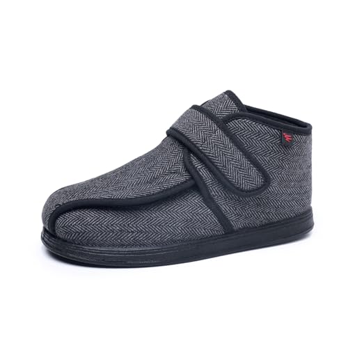 Herren Damen Diabetiker Schuhe Extrabreite Weit Stiefel Hausschuhe für geschwollene Füße Deformitäten mit Klettverschluss (Grau, Erwachsene, 47, Numerisch, EU Schuhgrößensystem, Breit) von Generisch