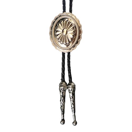 Herren Damen Vintage Bolotie Metall Blume Schmuck geflochten Leder Seil Krawatte Western Halskette mit Federn, Length 100cm, Metall von Generisch