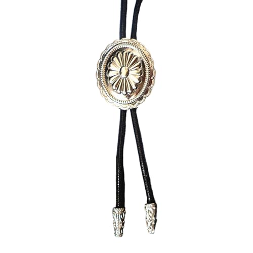 Herren Damen Vintage Bolotie Metall Blume Schmuck geflochten Leder Seil Krawatte Western Halskette mit Federn, Length 100cm, Metall von Generisch