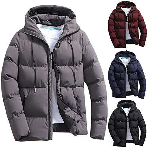 Herren Daunenjacke Bequeme Kapuzenjacke Leichte Steppjacke Mit Kapuzen Sportlicher Warm Winterjacke Outdoor Freizeitjacke Einfarbig Softshelljacke Warmer Übergangsjacke Wintermantel (Dark Gray, XXXXL) von Generisch